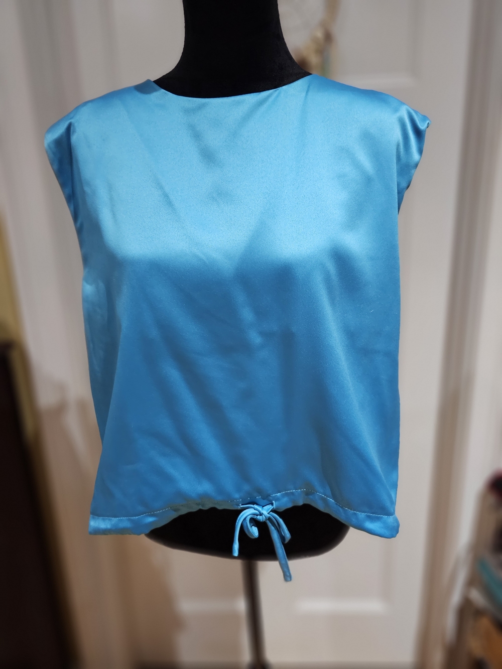 glam Turquoise Satin Drawstring Crop Top